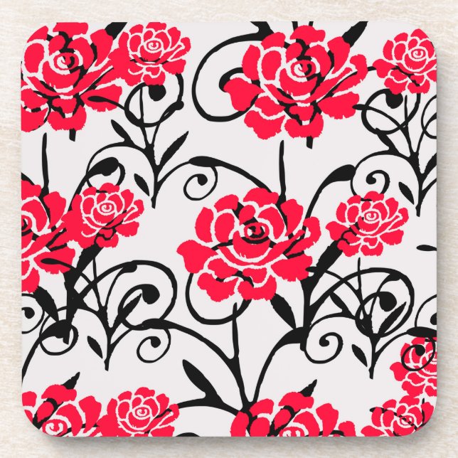 Red Rose Floral Illustration Pattern Design  Coaster (Front)