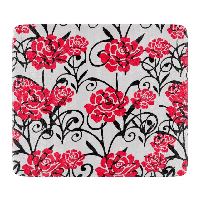 Red Rose Floral Illustration Pattern Design  Cutting Board (Front)