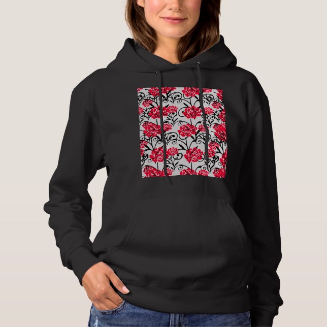 Red Rose Floral Illustration Pattern Design  Hoodie (Front)