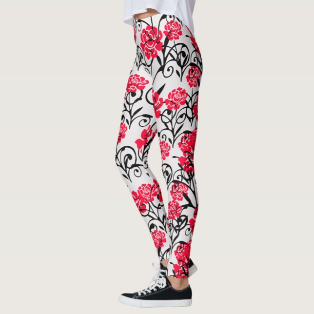 Red Rose Floral Illustration Pattern Design  Leggings (Creator Uploaded)