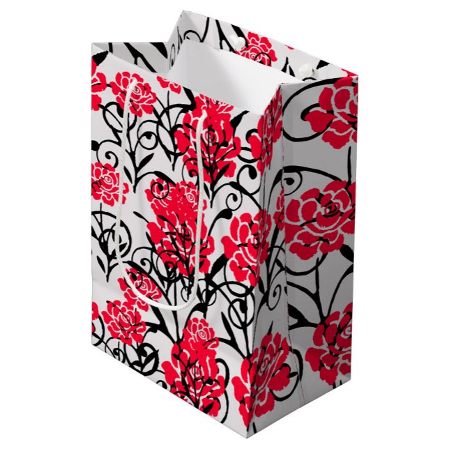 Red Rose Floral Illustration Pattern Design  Medium Gift Bag (Creator Uploaded)