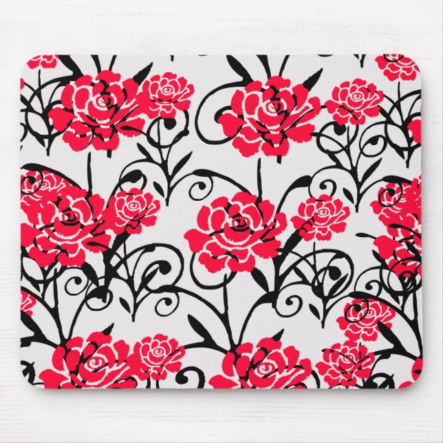 Red Rose Floral Illustration Pattern Design  Mouse Pad (Front)
