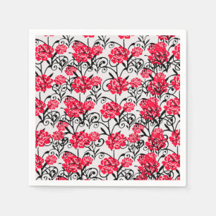 Red Rose Floral Illustration Pattern Design Napkin