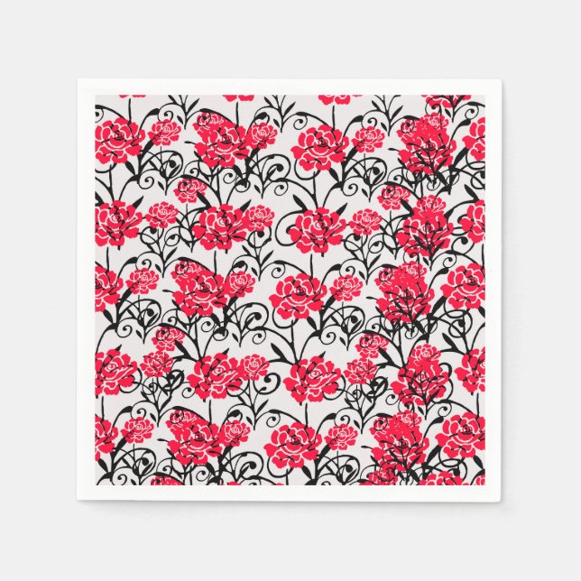 Red Rose Floral Illustration Pattern Design  Napkin (Front)