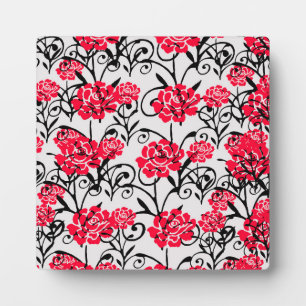 Red Rose Floral Illustration Pattern Design Plaque