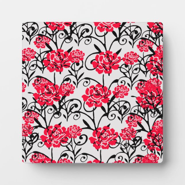 Red Rose Floral Illustration Pattern Design  Plaque (Front)