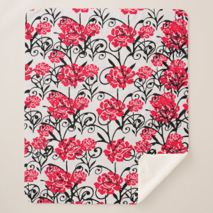 Red Rose Floral Illustration Pattern Design  Sherpa Blanket