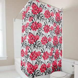 Red Rose Floral Illustration Pattern Design  Shower Curtain
