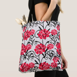 Red Rose Floral Illustration Pattern Design Tote Bag