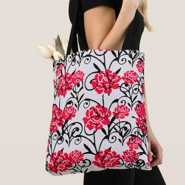 Red Rose Floral Illustration Pattern Design  Tote Bag (Creator Uploaded)