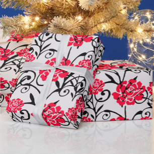 Red Rose Floral Illustration Pattern Design  Wrapping Paper