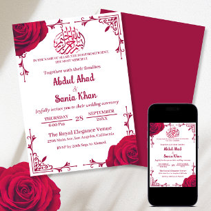 Red Rose Floral Islamic Muslim Wedding Invitation