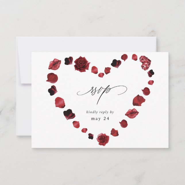 Red Rose Floral & Lips Heart w Meal RSVP Card (Front)