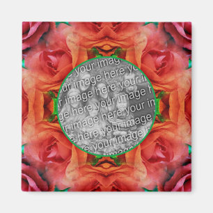 Red Rose Floral Nature Frame Add Your Photo  Magnet