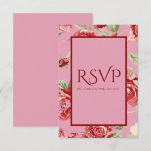 Red rose floral print save the date RSVP card