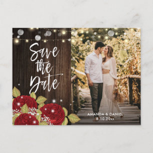 Red Rose Floral Save The Date Photo Postcards