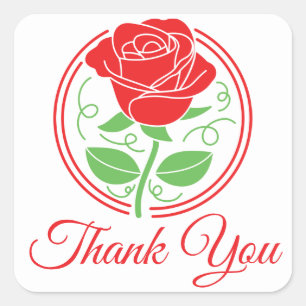 Red Rose Floral Thank You Wedding Flower Botanical Square Sticker