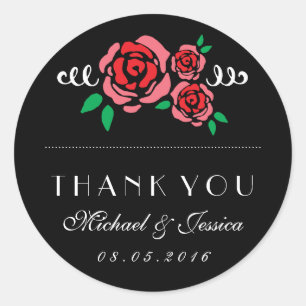 Red Rose Floral Wedding Favour Thank You Sticker