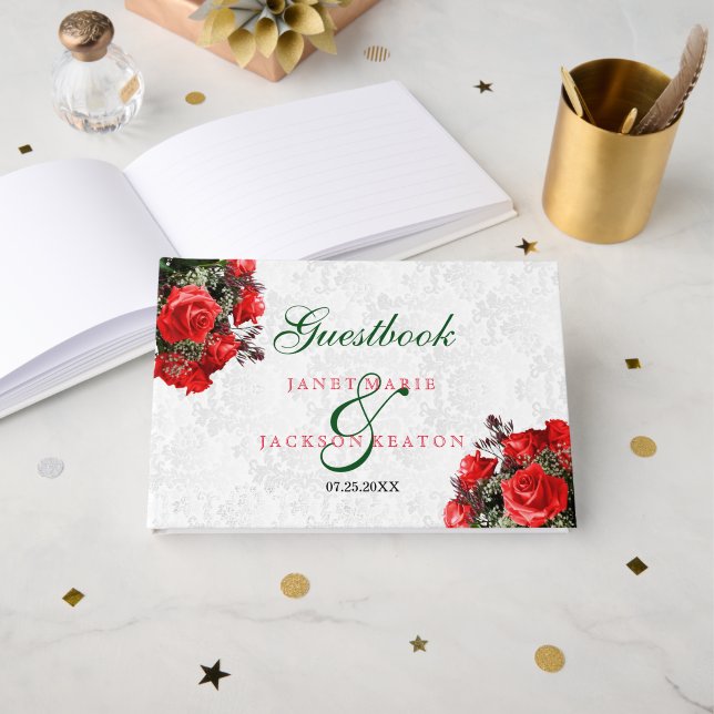Red Rose Floral Wedding - Guestbook (Front Open)