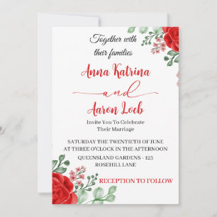 Red Rose Floral Wedding Invitation Template