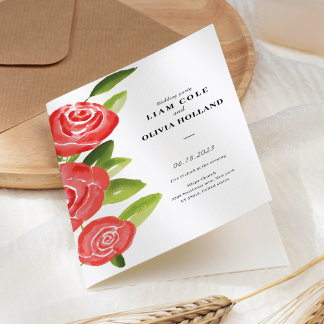 Red Rose Floral Wedding Program