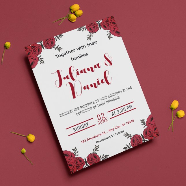 Red Rose Floral Wedding Theme Invitation (lovely red floral theme wedding card)