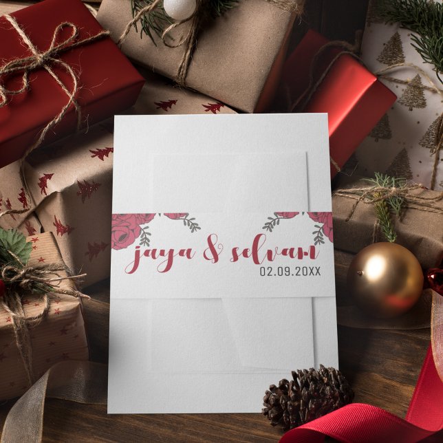 Red Rose Floral Wedding Theme Invitation Belly Band (even your invitation belly band can speak about your wedding theme)