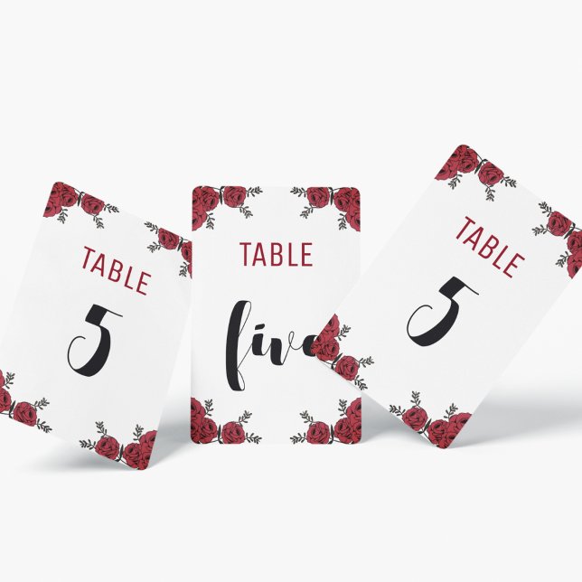 Red Rose Floral Wedding Theme Table Number (table number just for you in your lovely red rose floral theme that matches your theme)