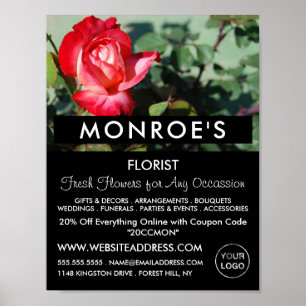 Red Rose, Florist, Floristry Advertising Poster