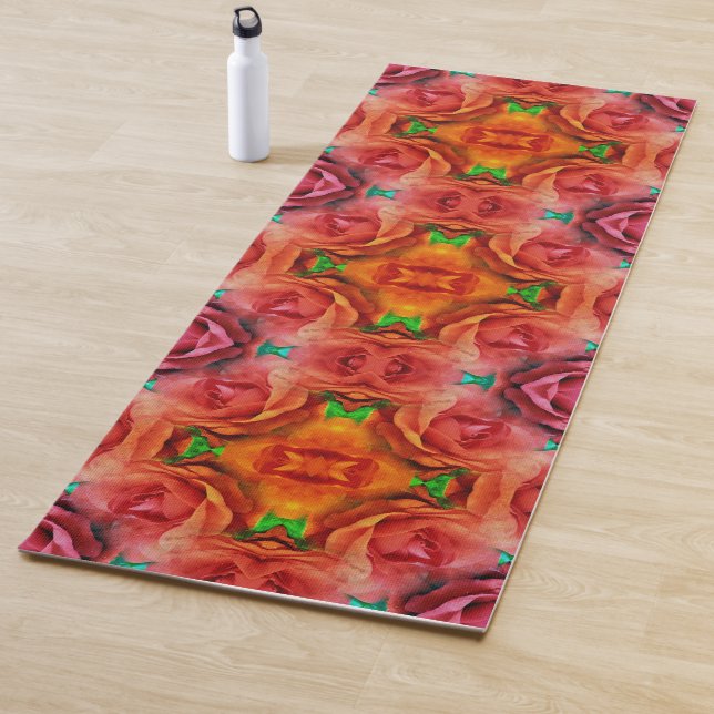 Red Rose Flower Abstract Nature Distressed Yoga Mat (In Situ)
