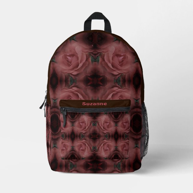 Red Rose Flower Abstract Personalised  Printed Backpack (Front)