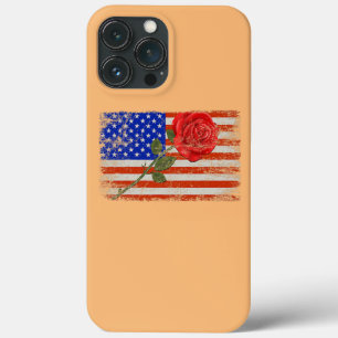 Red Rose Flower American Flag Love Valentine iPhone 13 Pro Max Case