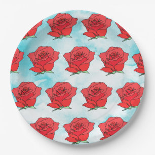 Red Rose Flower Art Paper Plate