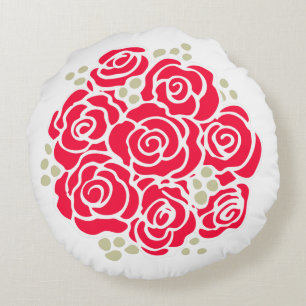 Red rose flower bouquet round pillow
