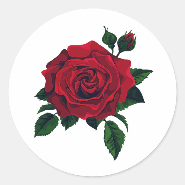 Red Rose Flower Classic Round Sticker (Front)