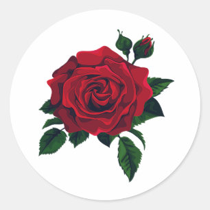 Red Rose Flower Classic Round Sticker