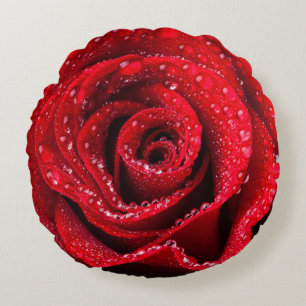 Red Rose Flower Close Up Round Pillow
