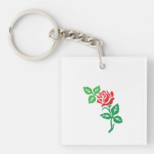 Red Rose Flower Design – Classic Floral Beauty Key Ring (Front)