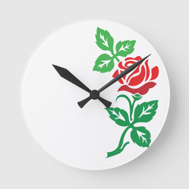 Red Rose Flower Design – Classic Floral Beauty Round Clock (Front)