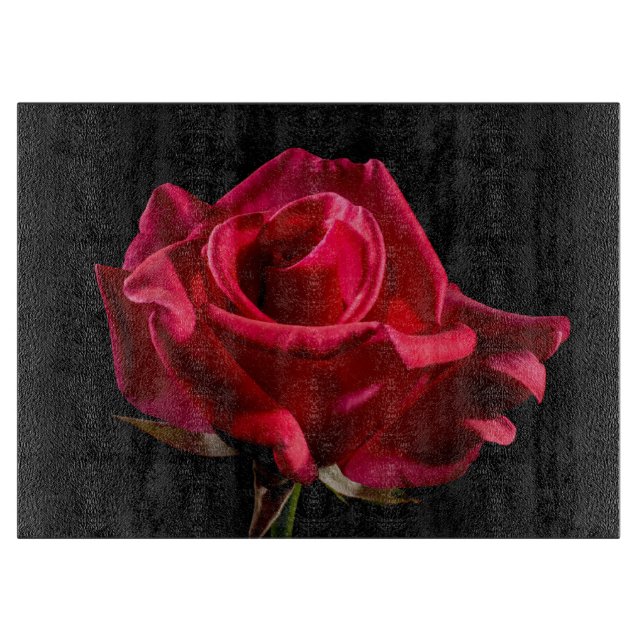 Red Rose Flower Floral Bloom Cutting Board (Front)