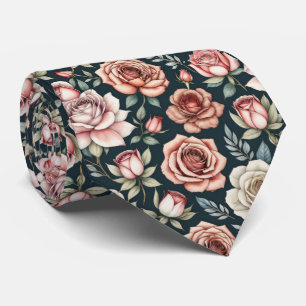 Red Rose Flower Floral Pattern Tie
