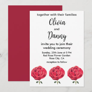 Red Rose Flower Floral Summer Rose Wedding Invitation