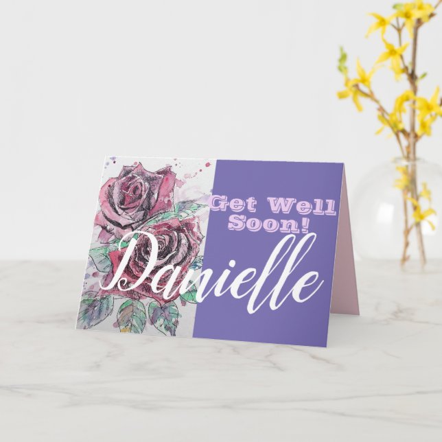 Red Rose Flower Get Well Soon Womans Name Card (Yellow Flower)