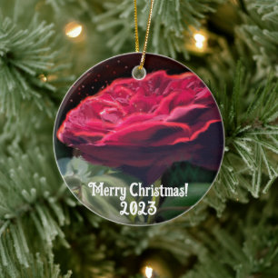 Red Rose Flower Green Black Art Floral Ceramic Ornament