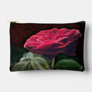 Red Rose Flower Green Black Art Floral Flowers  Accessory Pouch