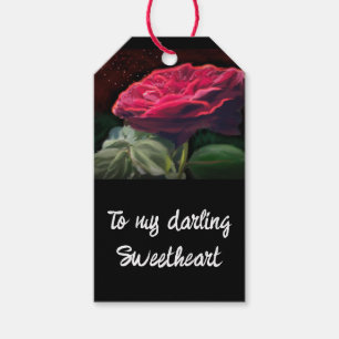 Red Rose Flower Green Black Art Floral Flowers Gift Tags
