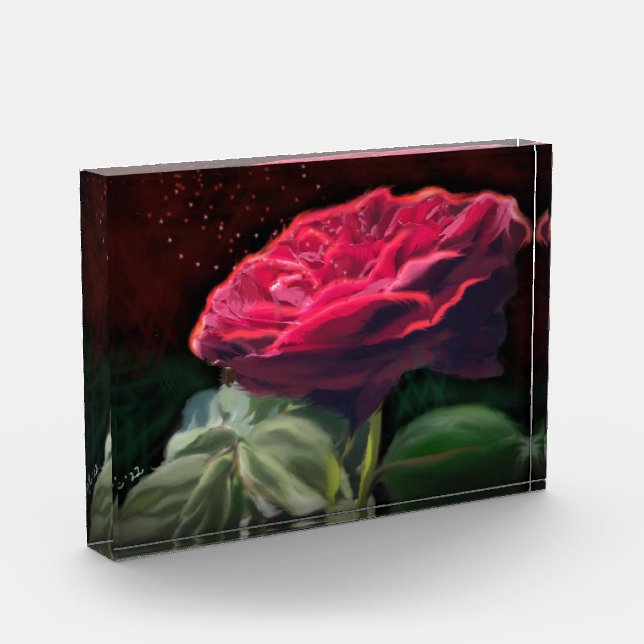 Red Rose Flower Green Black Art Floral Flowers  Photo Block (Left)