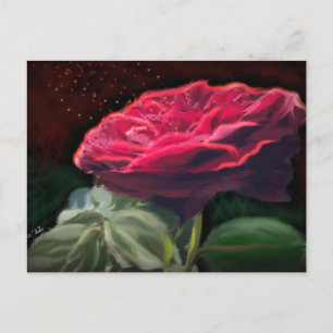 Red Rose Flower Green Black Art Floral Flowers  Postcard