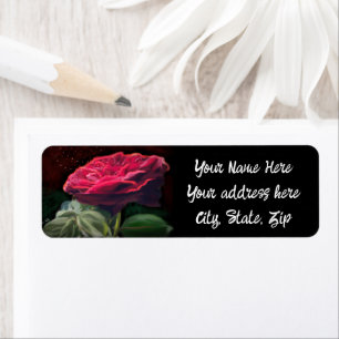 Red Rose Flower Green Black Art Floral Flowers  Return Address Label