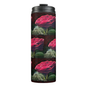 Red Rose Flower Green Black Art Floral Flowers Thermal Tumbler